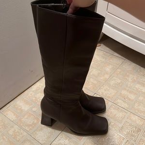 Vintage 90’s square toe chocolate leather below the knee boots